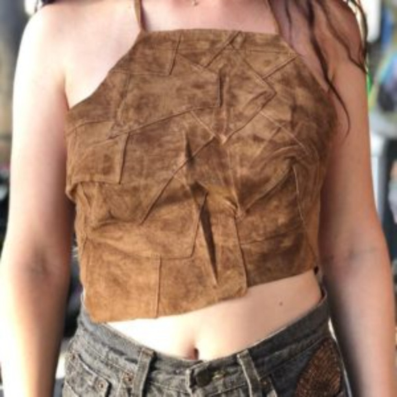 TOP COACHELLA REAL LEATHER HALTER TOP - Picture 3 of 3